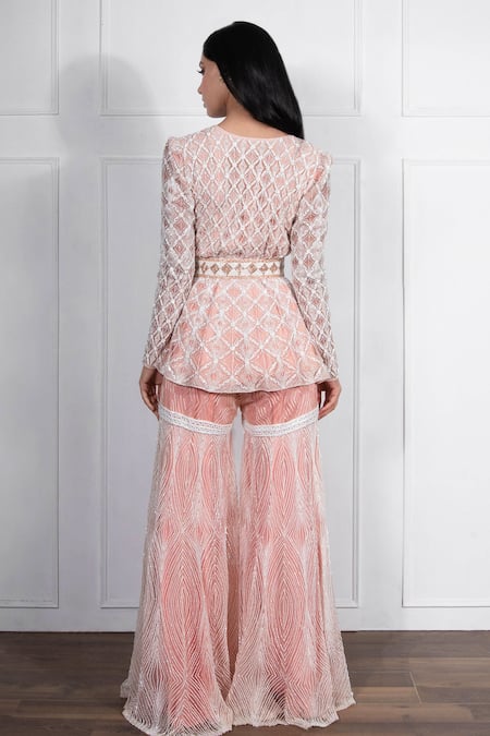 Ritika Mirchandani Embroidered Peplum Kurta & Sharara Set 