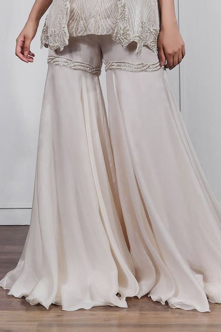 Buy_Ritika Mirchandani_White Net, Crepe Silk Kurta Round Jacket Open Embroidered And Sharara Set _Online_at_Aza_Fashions