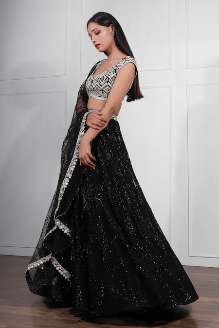 Shop Embroidered and Print Work Silk Readymade Lehenga Choli In Black  Online : 277225 -