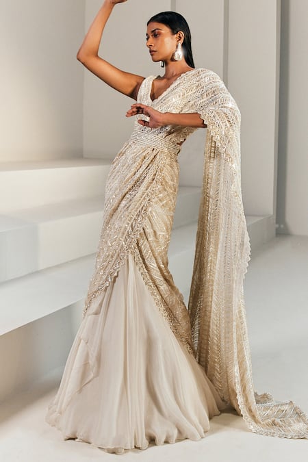 1557635: Designer, Engagement, Mehendi Sangeet, Reception, Wedding Black  and Grey color Silk, Taffeta Silk fabric Lehenga Style Sarees