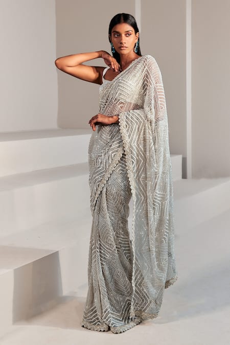 Kota Cotton Silver / Gold Mughal Buti Off-White Saree – Vidhi Singhania