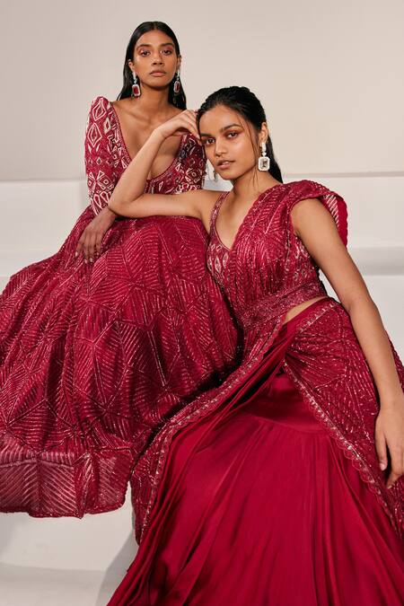 Ritika Mirchandani_Pink Net Ezra Pre-draped Lehenga Saree With Blouse_Online_at_Aza_Fashions