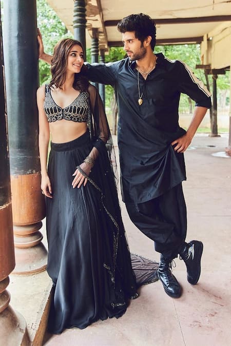 Ritika Mirchandani_Black Organza, Crepe Silk And Net Thread, Bead, Skirt With Embroidered Blouse Set _Online_at_Aza_Fashions