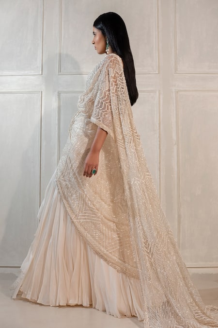 Shop Ritika Mirchandani Gold Resham, Sequin, Thread, Embroidered Pre-draped Lehenga Saree With Blouse Online at Aza Fashions Shop_Ritika Mirchandani_Gold Resham, Sequin, Thread, Embroidered Pre-draped Lehenga Saree With Blouse _Online_at_Aza_Fashions