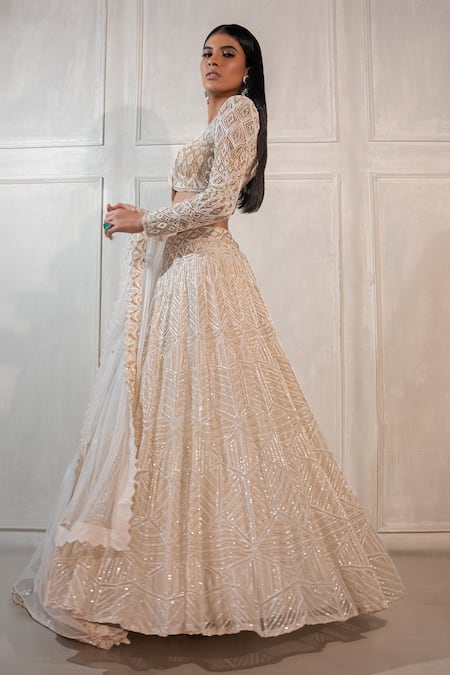 Ritika Mirchandani_Gold Resham, Sequin, Thread, Bead, And Geometric Embroidered Bridal Lehenga Set _Online_at_Aza_Fashions