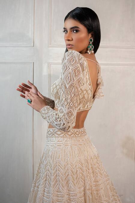 Buy_Ritika Mirchandani_Gold Resham, Sequin, Thread, Bead, And Geometric Embroidered Bridal Lehenga Set _Online_at_Aza_Fashions