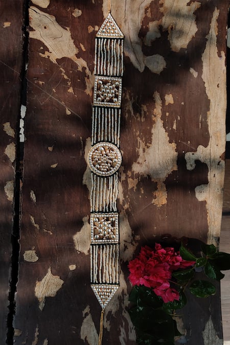 Shop Riana Jewellery Gold Pearls, Stones Bead Pendant Belt at Aza Fashions Shop_Riana Jewellery_Gold Pearls, Stones Bead Pendant Belt _at_Aza_Fashions