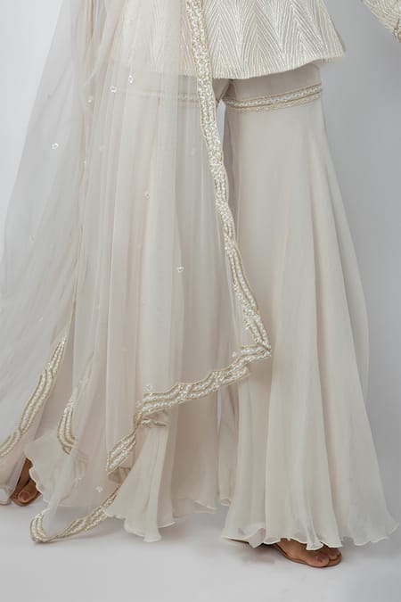 Ritika Mirchandani_White Organza, Net, Crepe Silk, Double Georgette Embroidered Kurta Sharara Set _Online_at_Aza_Fashions