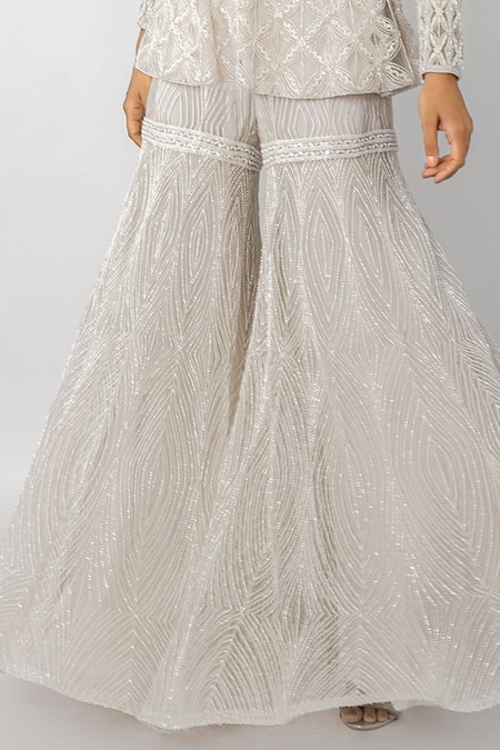 Buy Ritika Mirchandani White Net, Crepe Silk, Double Georgette Crystal, Embroidered Kurta And Sharara Set Online at Aza Fashions Buy_Ritika Mirchandani_White Net, Crepe Silk, Double Georgette Crystal, Embroidered Kurta And Sharara Set _Online_at_Aza_Fashions