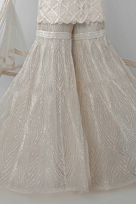 Ritika Mirchandani_White Net, Crepe Silk, Double Georgette U Neck Embroidered Kurta Sharara Set _Online_at_Aza_Fashions