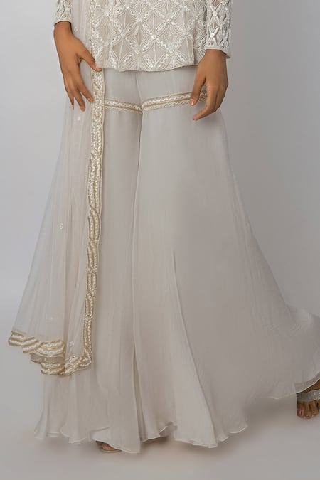 Ritika Mirchandani_White Organza, Net, Crepe Silk, Double Georgette Embroidered Kurta Sharara Set _Online_at_Aza_Fashions