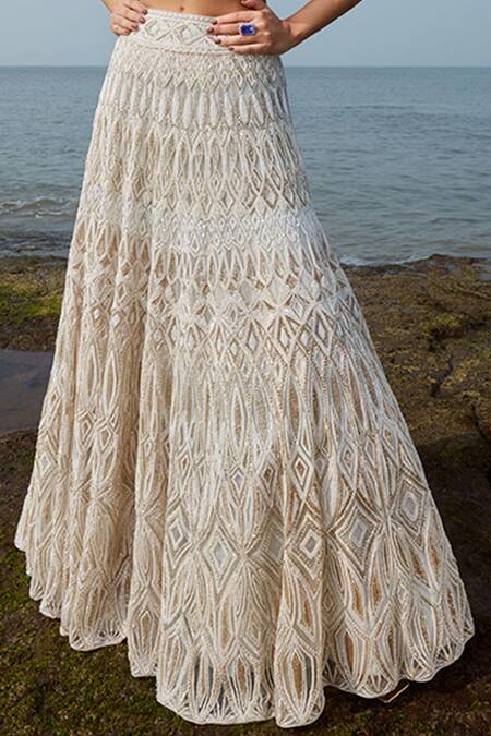 Buy_Ritika Mirchandani_Grey Net, Crepe And Georgette Resham, Sequin, Thread, Bead, Dori & Lehenga Set _Online_at_Aza_Fashions