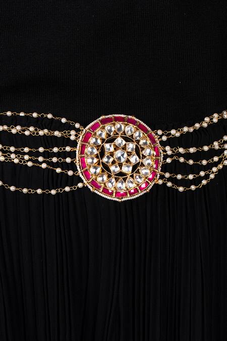 Shop_Riana Jewellery_Gold Jadtar Bead Chain Pendant Belt _at_Aza_Fashions