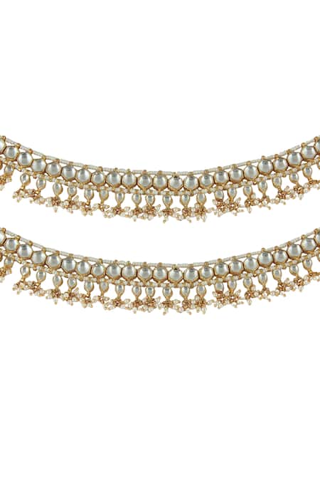 Shop Riana Jewellery Gold Plated Pearls, Beads Drop Anklets at Aza Fashions Shop_Riana Jewellery_Gold Plated Pearls, Beads Drop Anklets _at_Aza_Fashions