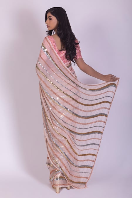 Shop Ruar India Beige Crepe, Chiffon Round Sequins Saree With Blouse at Aza Fashions Shop_Ruar India_Beige Crepe, Chiffon Round Sequins Saree With Blouse _at_Aza_Fashions