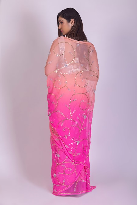 Shop Ruar India Pink Crepe, Chiffon Ombre Saree With Blouse at Aza Fashions Shop_Ruar India_Pink Crepe, Chiffon Ombre Saree With Blouse _at_Aza_Fashions