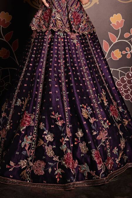 Buy Ridhi Mehra Purple Kurta And Lehenga Raw Silk Embroidery Round & Bridal Set Online at Aza Fashions Buy_Ridhi Mehra_Purple Kurta And Lehenga Raw Silk Embroidery Round & Bridal Set _Online_at_Aza_Fashions
