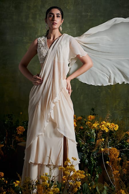 Ridhi Mehra Chiffon Pre-Draped Saree with Blouse 