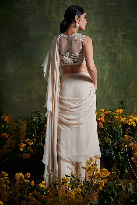 Ridhi Mehra Chiffon Pre-Draped Saree with Blouse 