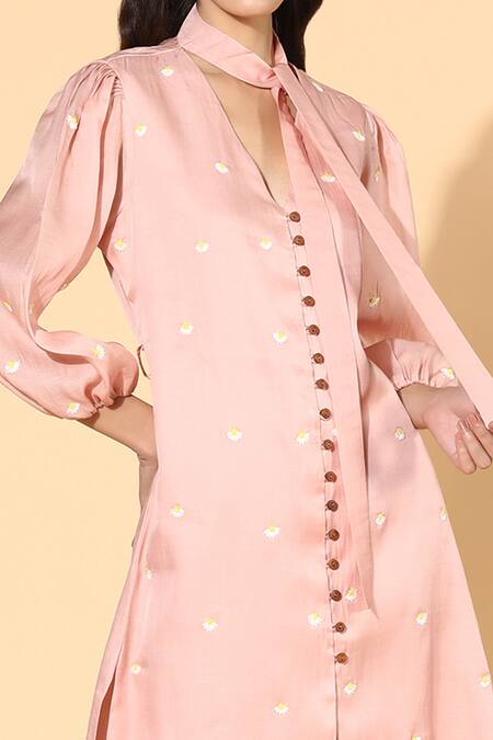 Meadow Pink Tunic And Pants Silk Organza Lining Stand Collar & Set at Aza Fashions Meadow_Pink Tunic And Pants Silk Organza Lining Stand Collar & Set _at_Aza_Fashions