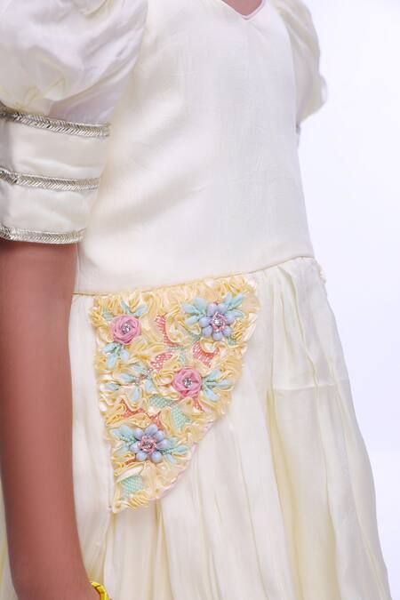 Ranikidswear_Yellow Satin, Organza Embroidery Kurta And Dhoti Pant Set_Online_at_Aza_Fashions