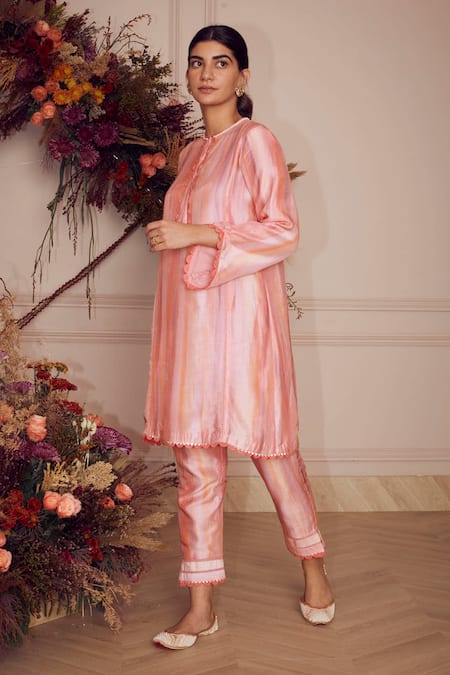 Ridhi Mehra Purple Silk Embroidery Gota Patti And Beads Tionna Kurta & Pant Set Online at Aza Fashions Ridhi Mehra_Purple Silk Embroidery Gota Patti And Beads Tionna Kurta & Pant Set _Online_at_Aza_Fashions