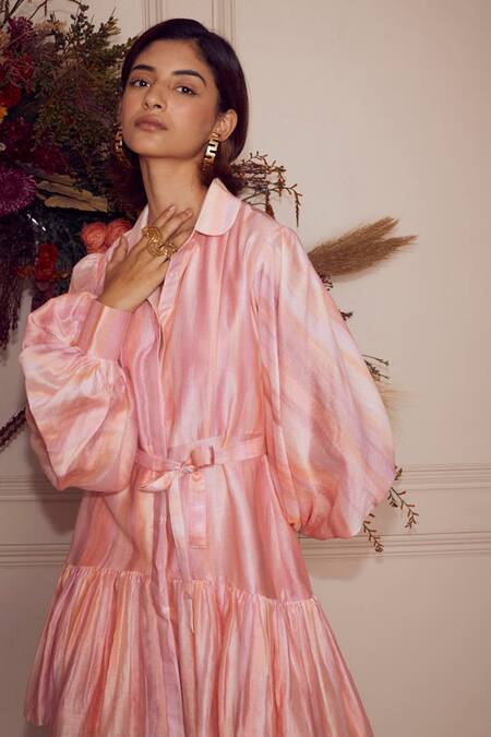 Ridhi Mehra Purple Chanderi Spread Collar Ren Ombre Shirt Dress at Aza Fashions Ridhi Mehra_Purple Chanderi Spread Collar Ren Ombre Shirt Dress _at_Aza_Fashions