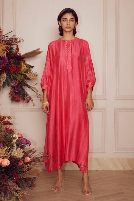 Buy_Ridhi Mehra_Pink Kaftan Fine Silk And Inner Mulmul Round Aubre _Online_at_Aza_Fashions
