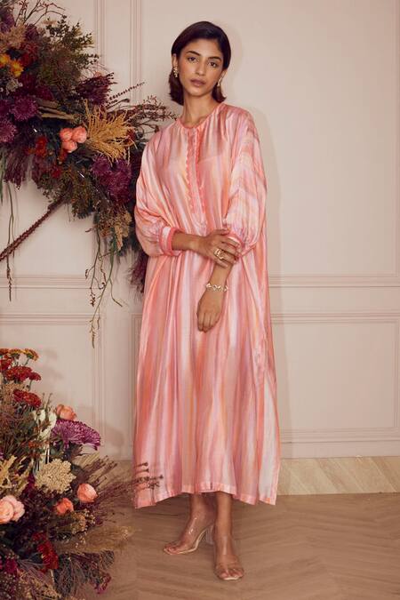 Buy_Ridhi Mehra_Purple Kaftan Fine Silk And Inner Mulmul Round Saron Ombre  _Online_at_Aza_Fashions
