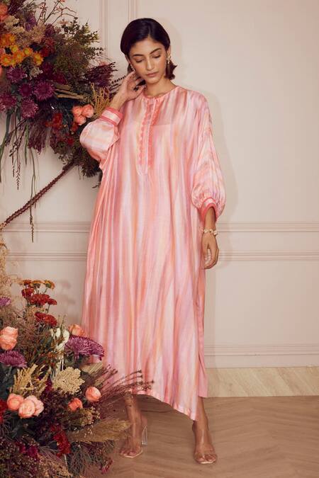 Shop_Ridhi Mehra_Purple Kaftan Fine Silk And Inner Mulmul Round Saron Ombre  _Online_at_Aza_Fashions