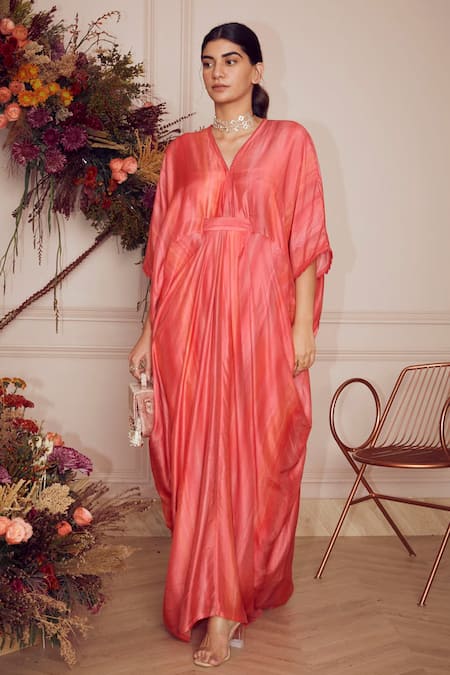 Buy Ridhi Mehra Peach Kaftan Fine Silk And Inner Mulmul V Neck Zayah Online at Aza Fashions Buy_Ridhi Mehra_Peach Kaftan Fine Silk And Inner Mulmul V Neck Zayah _Online_at_Aza_Fashions