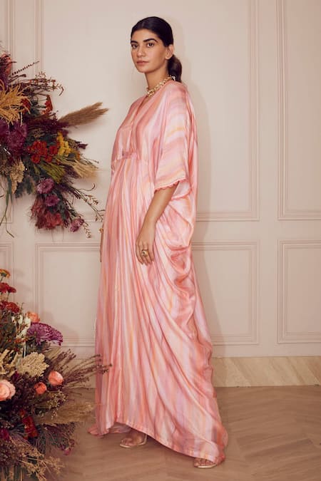 Shop Ridhi Mehra Purple Kaftan Fine Silk And Inner Mulmul V Neck Masa Online at Aza Fashions Shop_Ridhi Mehra_Purple Kaftan Fine Silk And Inner Mulmul V Neck Masa _Online_at_Aza_Fashions