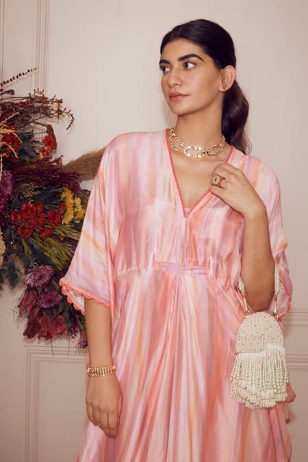 Ridhi Mehra Purple Kaftan Fine Silk And Inner Mulmul V Neck Masa at Aza Fashions Ridhi Mehra_Purple Kaftan Fine Silk And Inner Mulmul V Neck Masa _at_Aza_Fashions