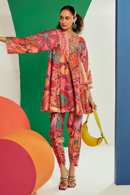 Ridhi Mehra_Multi Color Chanderi Printed Paisley And Phyliss Kurta With Tulip Pant  _Online_at_Aza_Fashions