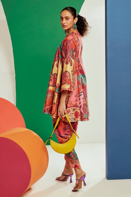 Buy_Ridhi Mehra_Multi Color Chanderi Printed Paisley And Phyliss Kurta With Tulip Pant  _Online_at_Aza_Fashions