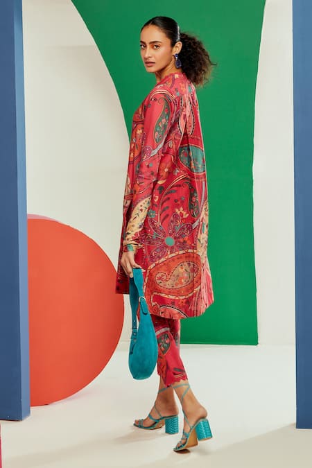 Ridhi Mehra_Fuchsia Chanderi Printed Paisley And Floral Emery Kurta & Pant Set  _Online_at_Aza_Fashions