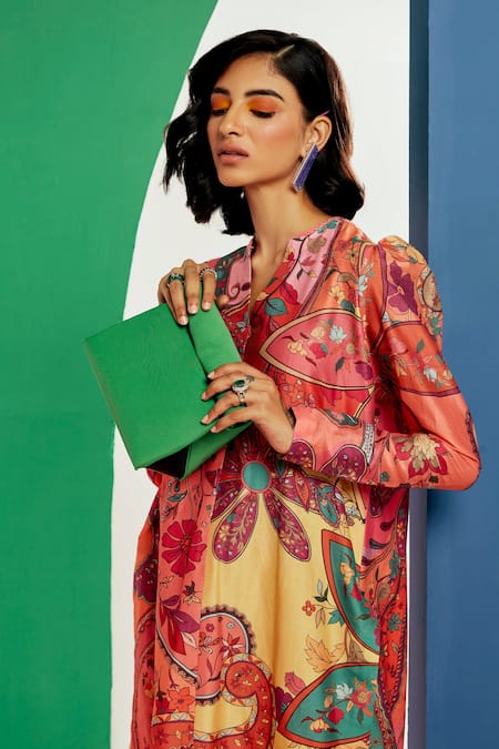 Buy Ridhi Mehra Multi Color Chanderi Printed Paisley And Floral Wren Kurta & Pant Set Online at Aza Fashions Buy_Ridhi Mehra_Multi Color Chanderi Printed Paisley And Floral Wren Kurta & Pant Set _Online_at_Aza_Fashions