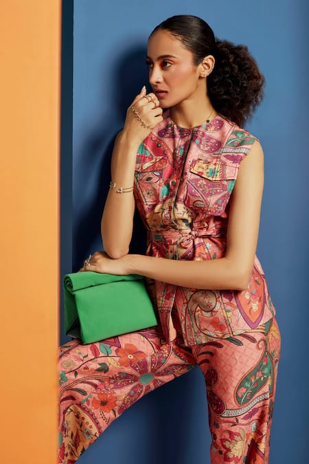 Buy_Ridhi Mehra_Multi Color Chanderi Paisley And Floral Effie Printed Shirt & Flared Pant Set _Online_at_Aza_Fashions