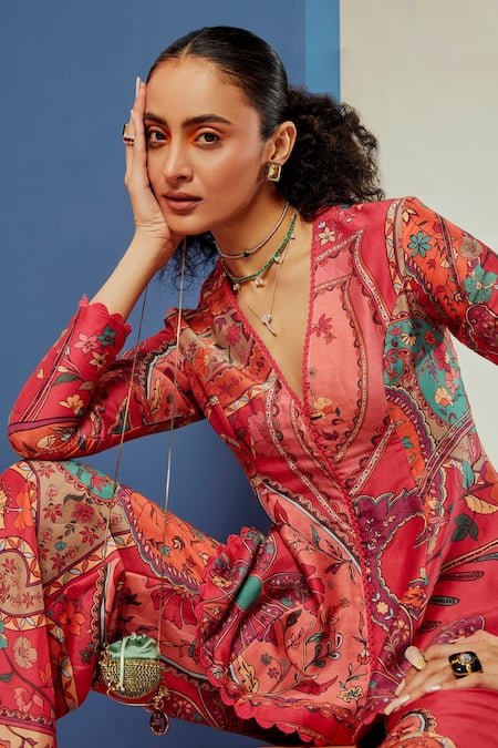 Ridhi Mehra Jayleen Chanderi Peplum & Flared Pant Set 