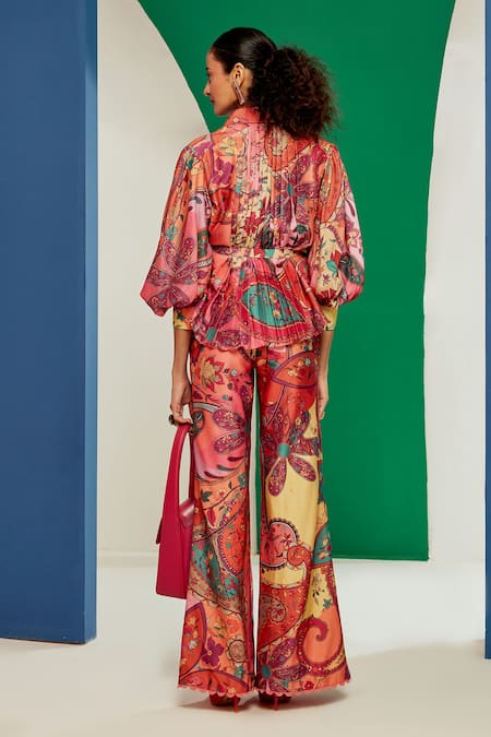 Shop Ridhi Mehra Multi Color Chanderi Paisley And Floral Motifs Micah Printed Shirt & Pant Set at Aza Fashions Shop_Ridhi Mehra_Multi Color Chanderi Paisley And Floral Motifs Micah Printed Shirt & Pant Set _at_Aza_Fashions