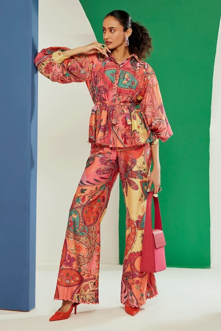 Ridhi Mehra Multi Color Chanderi Paisley And Floral Motifs Micah Printed Shirt & Pant Set Online at Aza Fashions Ridhi Mehra_Multi Color Chanderi Paisley And Floral Motifs Micah Printed Shirt & Pant Set _Online_at_Aza_Fashions