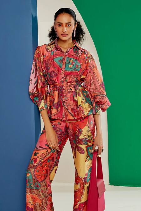 Ridhi Mehra Multi Color Chanderi Paisley And Floral Motifs Micah Printed Shirt & Pant Set at Aza Fashions Ridhi Mehra_Multi Color Chanderi Paisley And Floral Motifs Micah Printed Shirt & Pant Set _at_Aza_Fashions