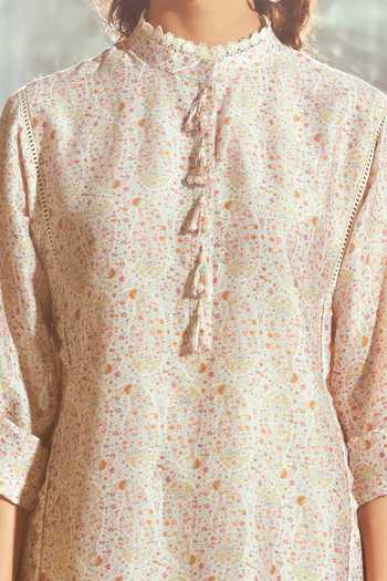 Ridhi Mehra White Chanderi High Neck Kurta And Pant Set at Aza Fashions Ridhi Mehra_White Chanderi High Neck Kurta And Pant Set _at_Aza_Fashions