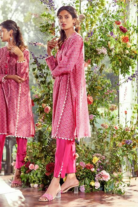 Buy Ridhi Mehra Pink Chanderi Round Kurta And Pant Set Online at Aza Fashions Buy_Ridhi Mehra_Pink Chanderi Round Kurta And Pant Set _Online_at_Aza_Fashions