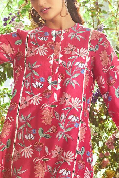 Buy Ridhi Mehra Pink Chanderi Round Kurta And Pant Set Online at Aza Fashions Buy_Ridhi Mehra_Pink Chanderi Round Kurta And Pant Set _Online_at_Aza_Fashions