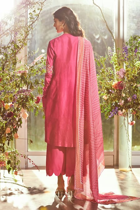 Shop Ridhi Mehra Pink Chanderi Round Kurta Set at Aza Fashions Shop_Ridhi Mehra_Pink Chanderi Round Kurta Set _at_Aza_Fashions