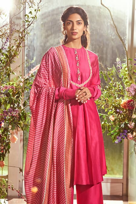 Buy Ridhi Mehra Pink Chanderi Round Kurta Set Online at Aza Fashions Buy_Ridhi Mehra_Pink Chanderi Round Kurta Set _Online_at_Aza_Fashions