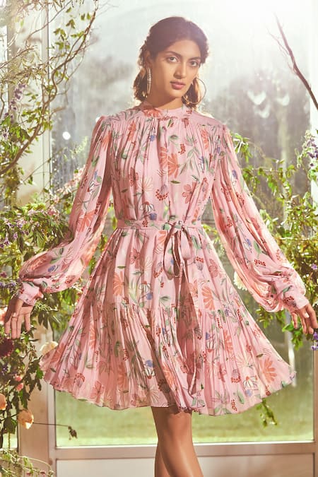Fashion (New Pink Floral 2)Women Summer Floral Print Puff Sleeves