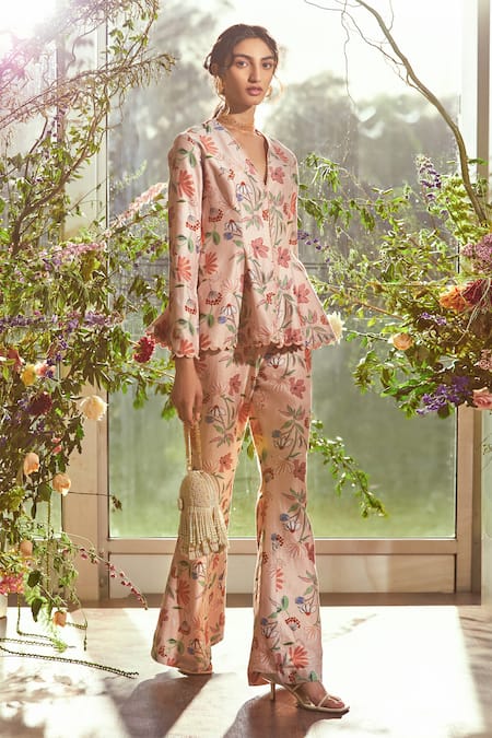 Casual Two piece Pants Set Crop Halter Top Floral Print Wide - Temu