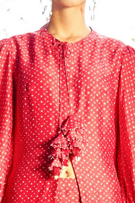 Ridhi Mehra Red Chanderi Round Kurta And Pant Set at Aza Fashions Ridhi Mehra_Red Chanderi Round Kurta And Pant Set _at_Aza_Fashions